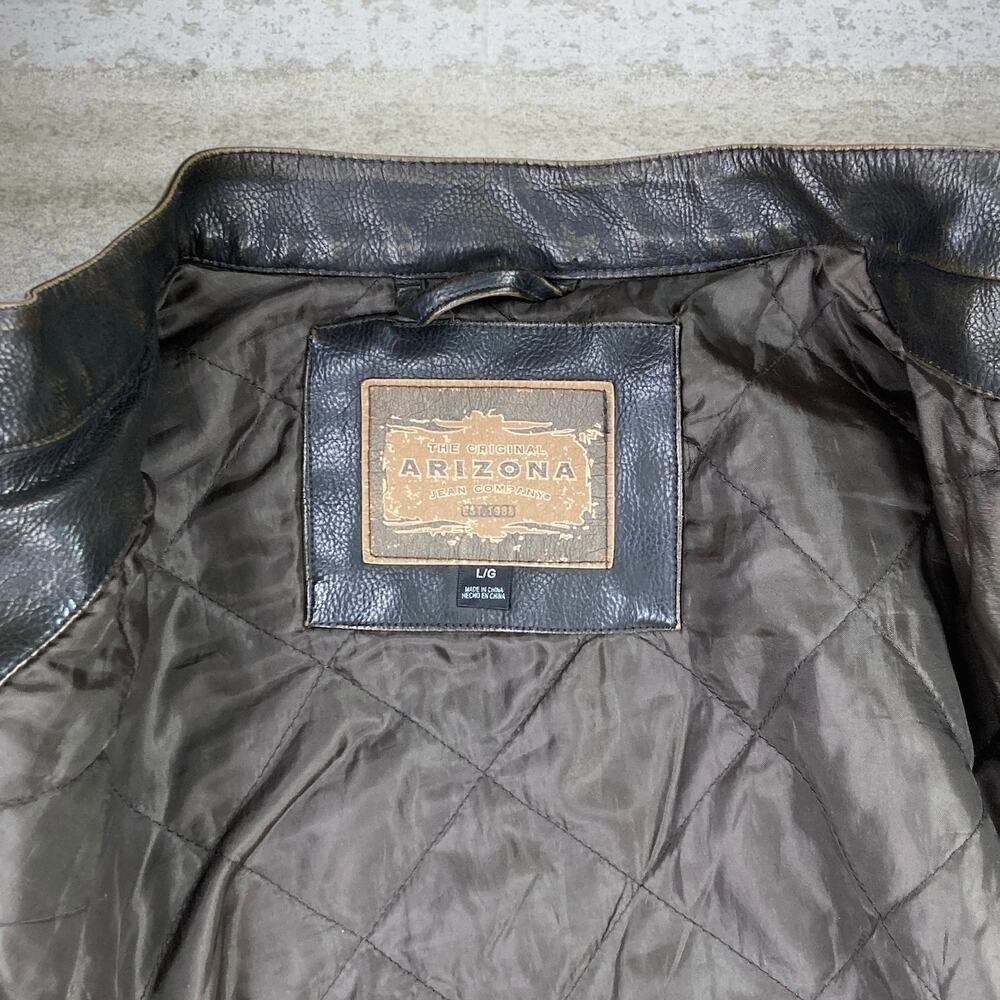 Vintage 90s Arizona Faux Leather Jacket Mens L Mocha Brown Insulated Full Zip - Picture 4 of 9